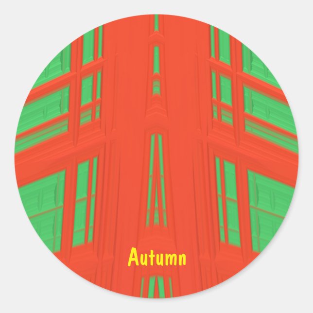 Sticker Rond AUTOMNE ~ NOËL Rouge Vert fractal ~ (Devant)
