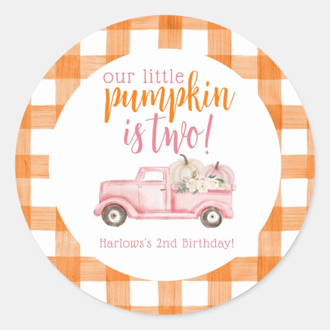Sticker Rond Automne Pink Floral Citrouille Harvest Truck (Devant)