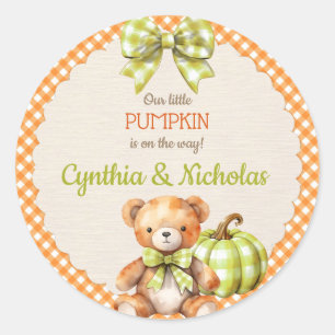 Sticker Rond Automne Plaid Teddy Bear Citrouille Feuilles