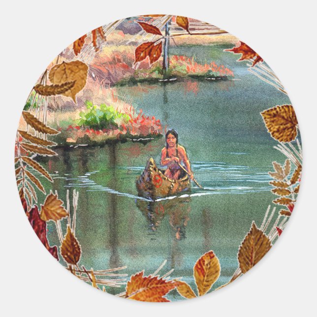 STICKER ROND AUTOMNE QUITTE LE CANOE PAR SHARON SHARPE (Devant)