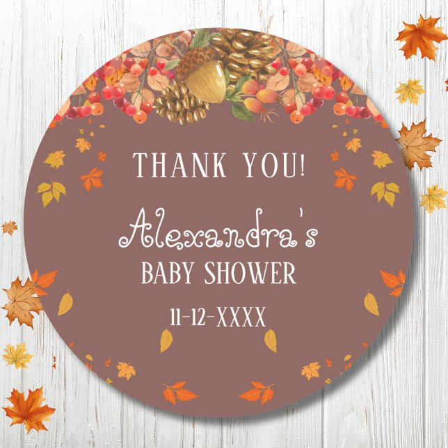 Sticker Rond Automne Russe Automne Baby shower d'automne Merci (Créateur téléchargé)