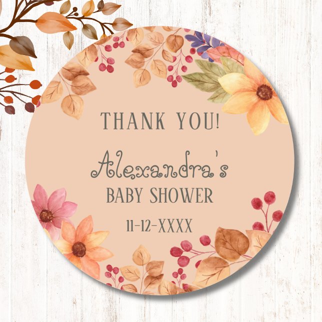 Sticker Rond Automne Russe Automne Baby shower d'automne Merci (Créateur téléchargé)