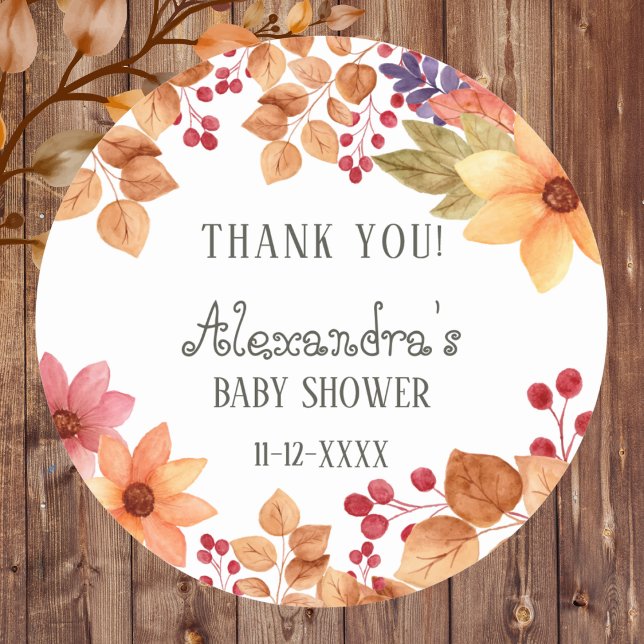 Sticker Rond Automne Russe Automne Baby shower d'automne Merci (Créateur téléchargé)