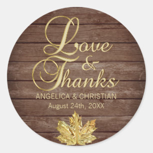 Sticker Rond Automne Rustique Gold LOVE & MERCI Mariage