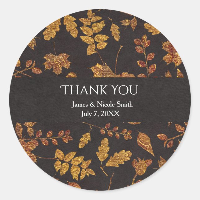 Sticker Rond Automne Rustique Golden Feuilles Élégant mariage F (Devant)