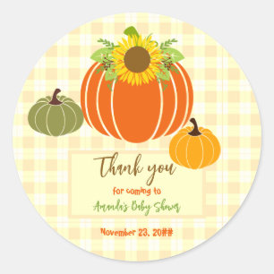 Sticker Rond Automne Rustique Jaune Citrouille Baby shower tour