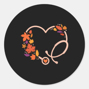Sticker Rond Automne Stethoscope Infirmière Thanksgiving Infirm