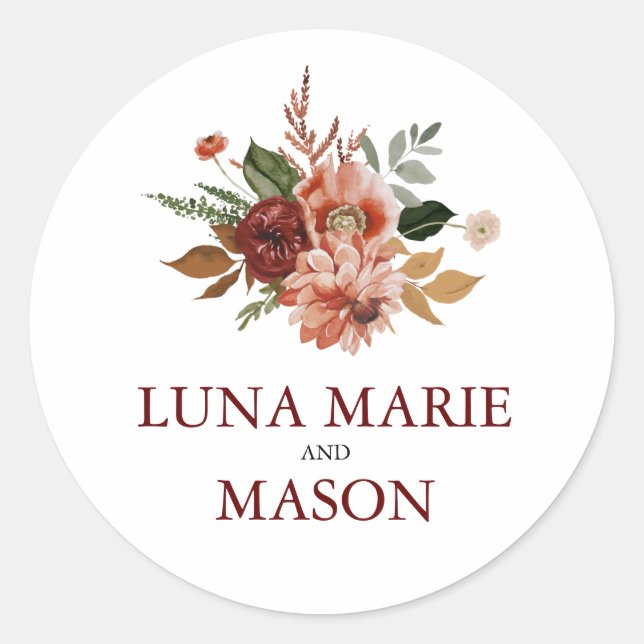 Sticker Rond Automne Terracotta Floral Thème Enveloppe Sceau (Devant)