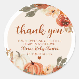 Sticker Rond Automne Un Peu Citrouille Automne Baby shower Flor