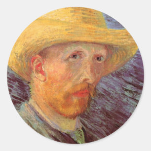 Sticker Rond Autoportrait de Vincent van Gogh avec chapeau de p