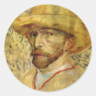 Sticker Rond Autoportrait de Vincent van Gogh avec chapeau de p