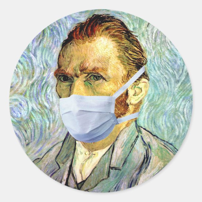 Sticker Rond Autoportrait de Vincent Van Gogh avec un masque de (Devant)