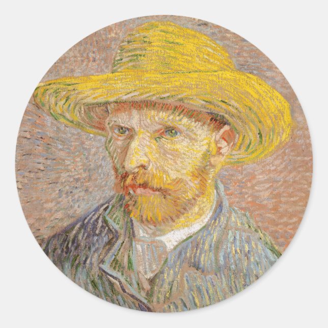 Sticker Rond Autoportrait impressionniste de Vincent Van Gogh (Devant)