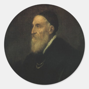 Sticker Rond Autoportrait par Titien, Art de la Renaissance vin