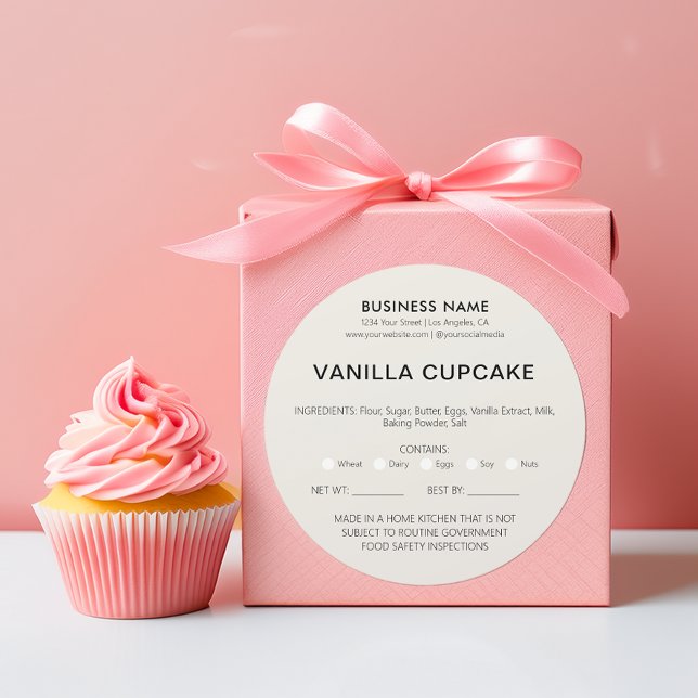 Sticker Rond Autorisation de nourriture légale pour gâteau de b (Create Your Own Home Made Cupcake Label by MINTIC DESIGN STUDIO)