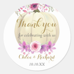 Sticker Rond Autrefois Citrouille Floral Rose Baby Shower Merci