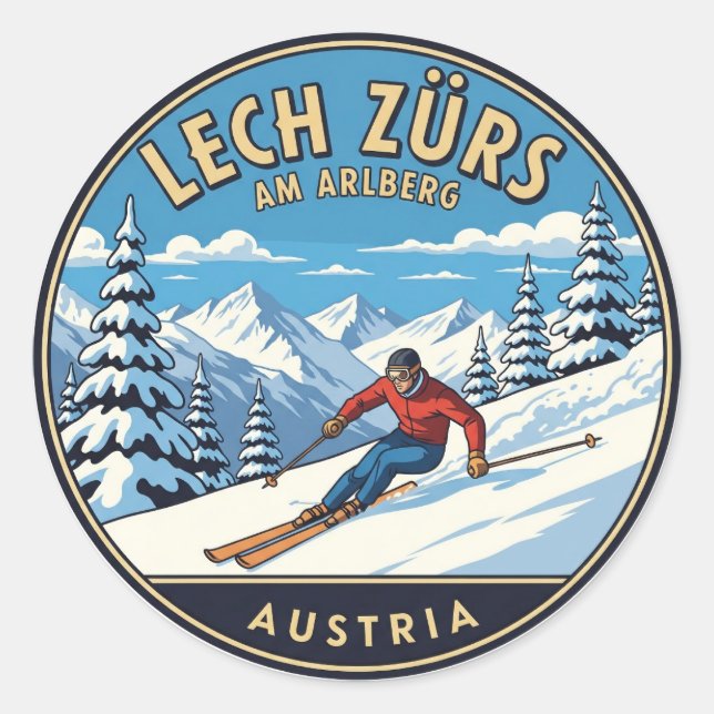 Sticker Rond Autriche Arlberg Skier (Devant)