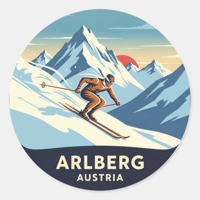 Sticker Rond Autriche Arlberg Skier (Devant)