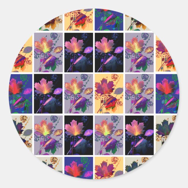 Sticker Rond Autumn Leaves Rustic Patchwork (Devant)
