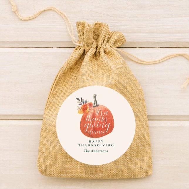 Sticker Rond Autumn Orange Floral Pumpkin Thanksgiving Dinner (Créateur téléchargé)