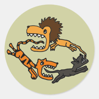 Sticker Rond AV- Lion chasse le tigre chasse l'art chien