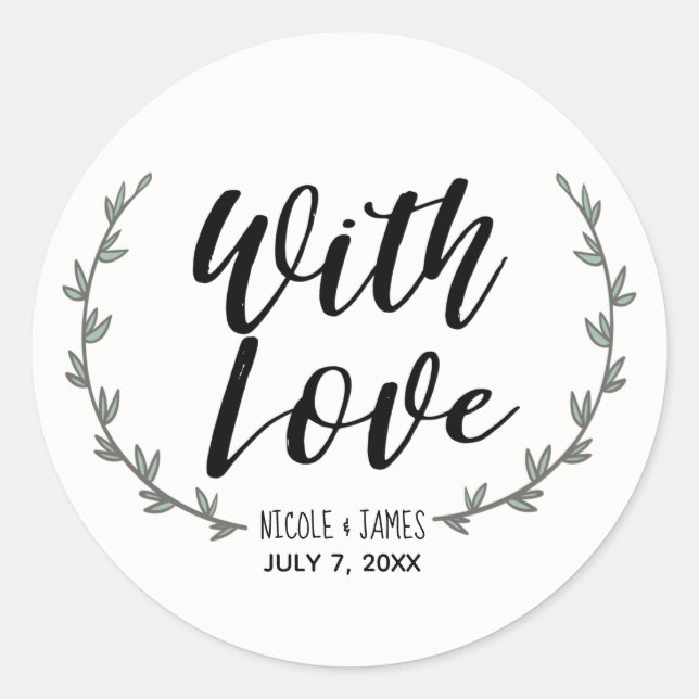 Sticker Rond Avec amour branches florales de verdure rustique m (Devant)