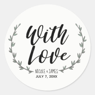 Sticker Rond Avec amour branches florales rustiques de mariage