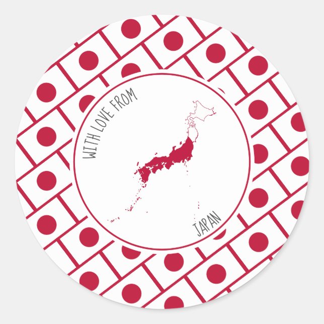 Sticker Rond Avec amour du JAPON Carte du drapeau (Devant)