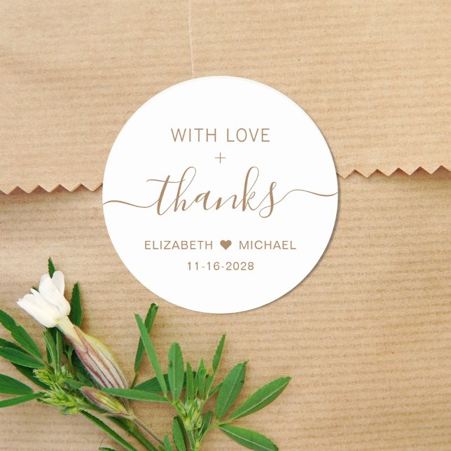 Sticker Rond Avec amour écriture dorée Mariage Merci (Créateur téléchargé)