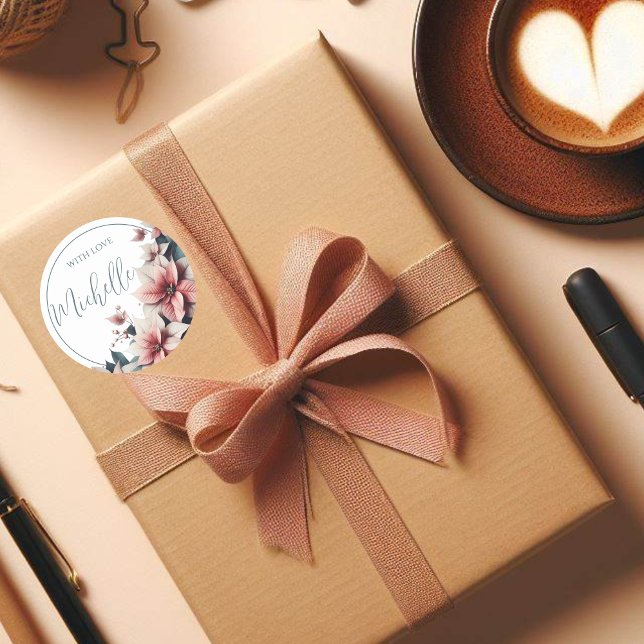 Sticker Rond Avec Amour Fleurs Pastel Personnalisables (Créateur téléchargé)