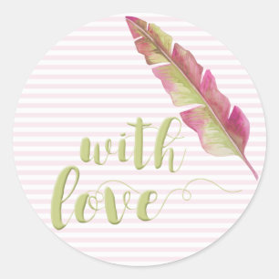 Sticker Rond Avec Amour, Sage Script Typographie Striped Sticke