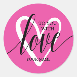 Sticker Rond Avec coeur d'amour sur rose chaud