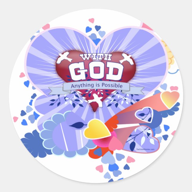 Sticker Rond Avec Dieu Coeurs (Devant)
