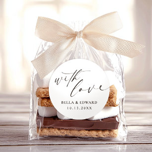 Sticker Rond Avec l'amour Élégant Mariage Merci