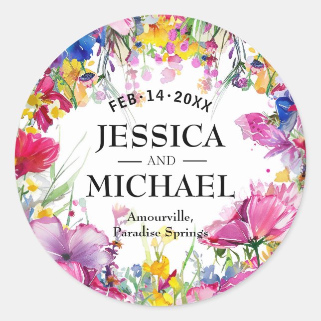 Sticker Rond Avec les noms Fleurs de prairie Bliss (Devant)
