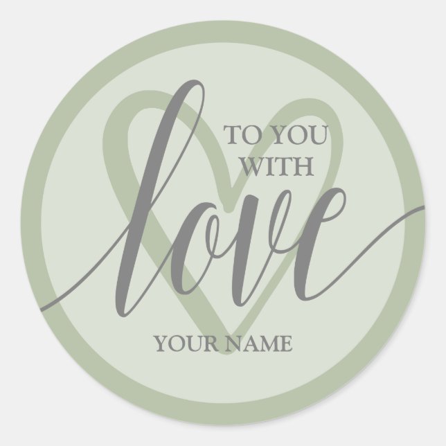 Sticker Rond Avec Love Sage Green (Devant)