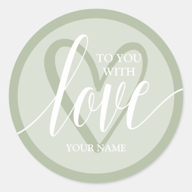 Sticker Rond Avec Love Sage Green (Devant)