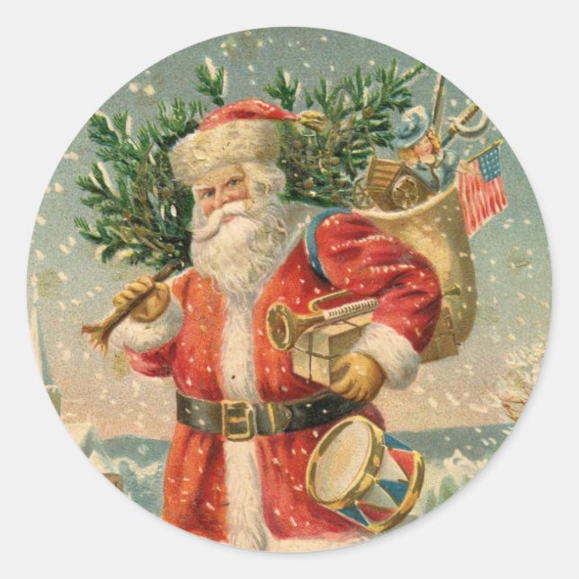 STICKER ROND AVEC PÈRE NOËL ET SCEAU D'ENVELOPPE D (Devant)