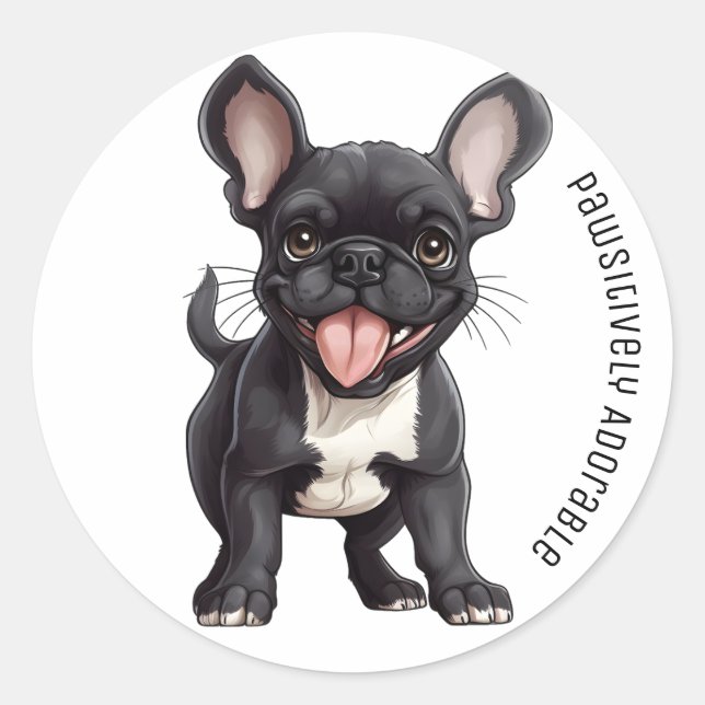 Sticker Rond 🐶 Avec texte personnalisé, chiot français (Devant)