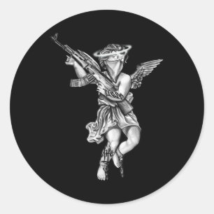Sticker Rond Avening Angel Sinner Chicano Tattoo