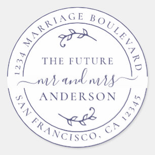 Sticker Rond Avenir rustique M. Mme Navy Blue Retour Adresse