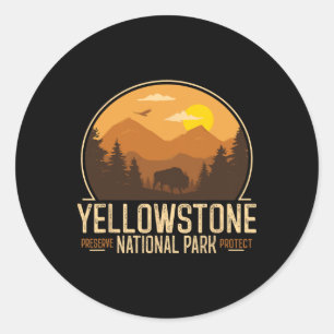 Sticker Rond Aventure au Parc national de Yellowstone Rétro Vin