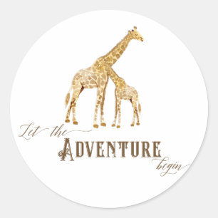 Sticker Rond Aventure Baby Boy Douche Aquarelle Giraffe Thème