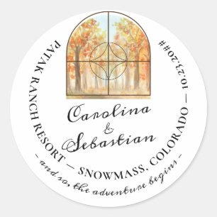 Sticker Rond Aventure Begin Mountain Forest Paysage Mariage