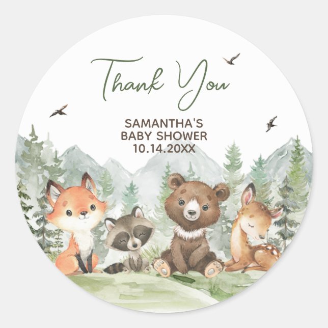 Sticker Rond Aventure Commencer le Baby shower des animaux des  (Devant)