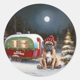 Sticker Rond Aventure de Noël de la caravane Boxer d'hiver
