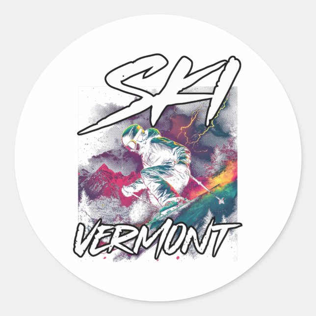 Sticker Rond Aventure de ski alpin Vermont Ski alpin Vermo (Devant)