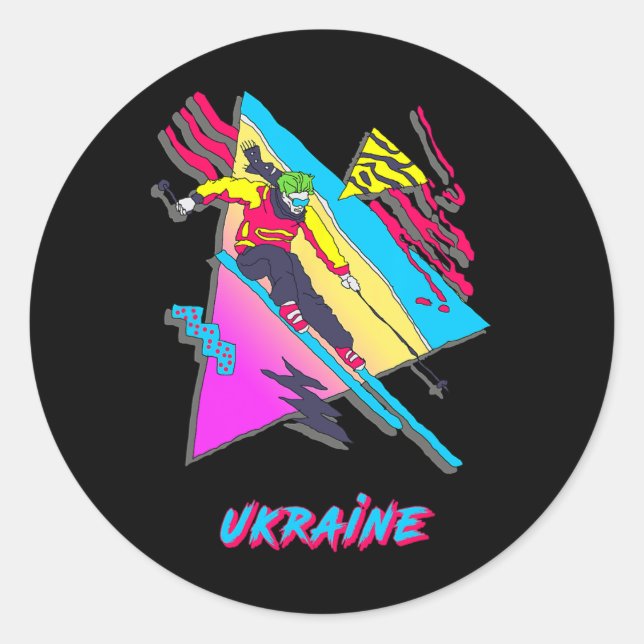 Sticker Rond Aventure de ski stylée en Ukraine Graphique  (Devant)