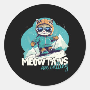 Sticker Rond Aventure de sports d'hiver de chat de ski plaisir