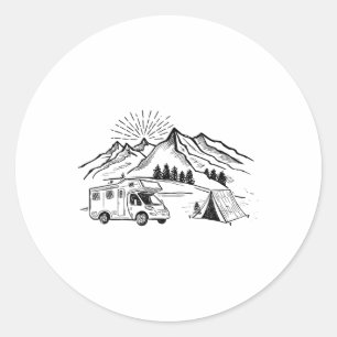 Sticker Rond Aventure de tente de camping et feu de camp Montag
